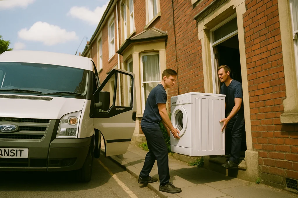 Professional man and van service in Kensey Valley Meadow loading furniture into a clean white van